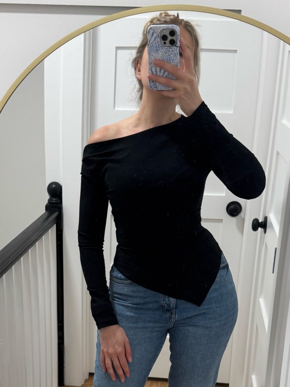 Black One-Shoulder Top with Asymmetric Neckline